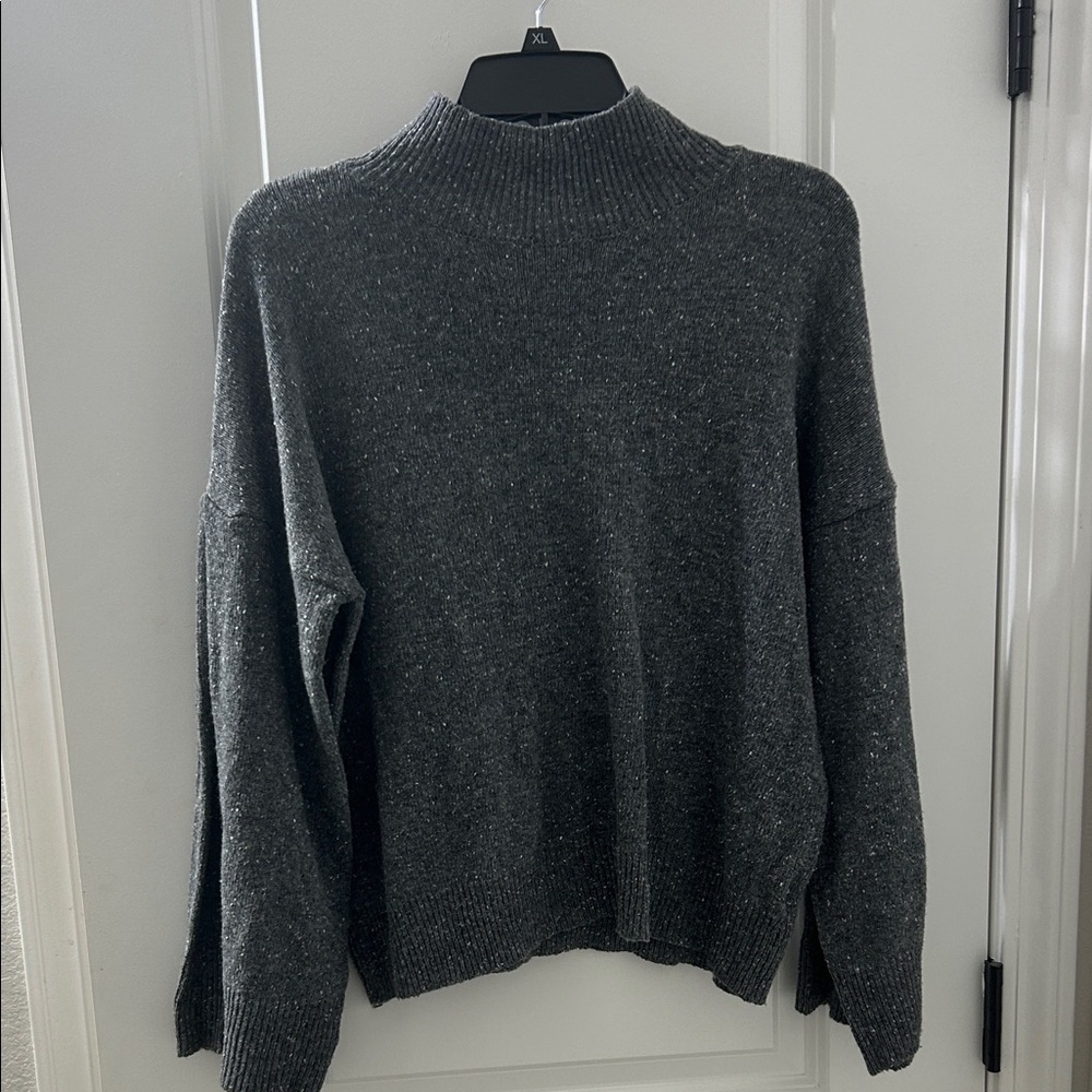 Mudpie Willa Knit Mock Neck Charcoal Confetti Sweater with Wide Sleeves